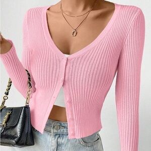 Peach Ribbed Button-Up Women's Top